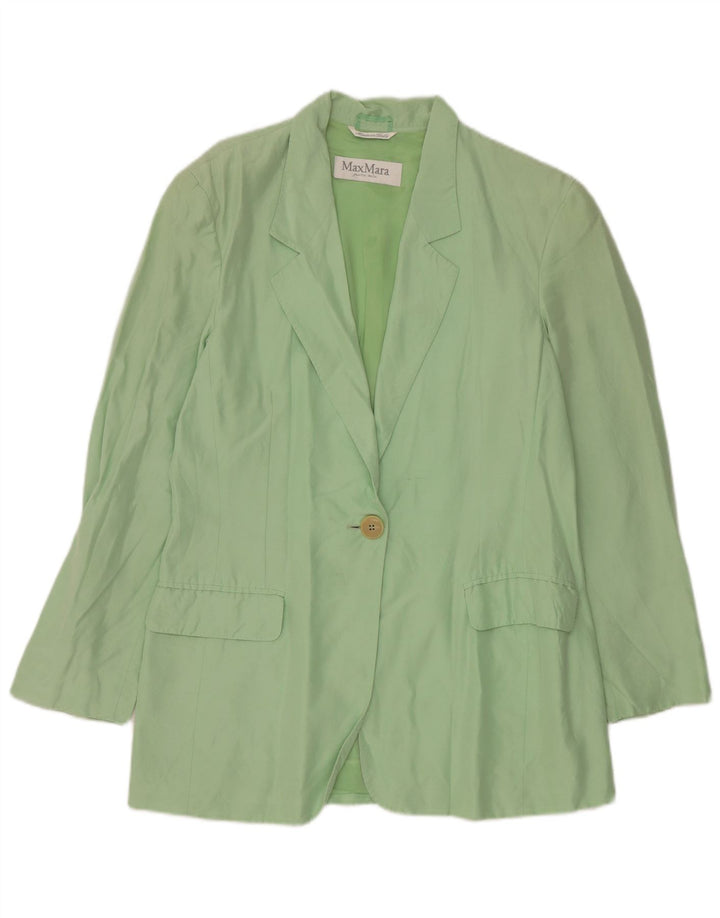 Max Mara Damen-Blazerjacke mit 1 Knopf, UK 14, mittelgrüne Seide