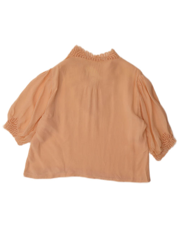 Vintage Damen Crop 3/4 Ärmel Bluse Top UK 10 Small Pink