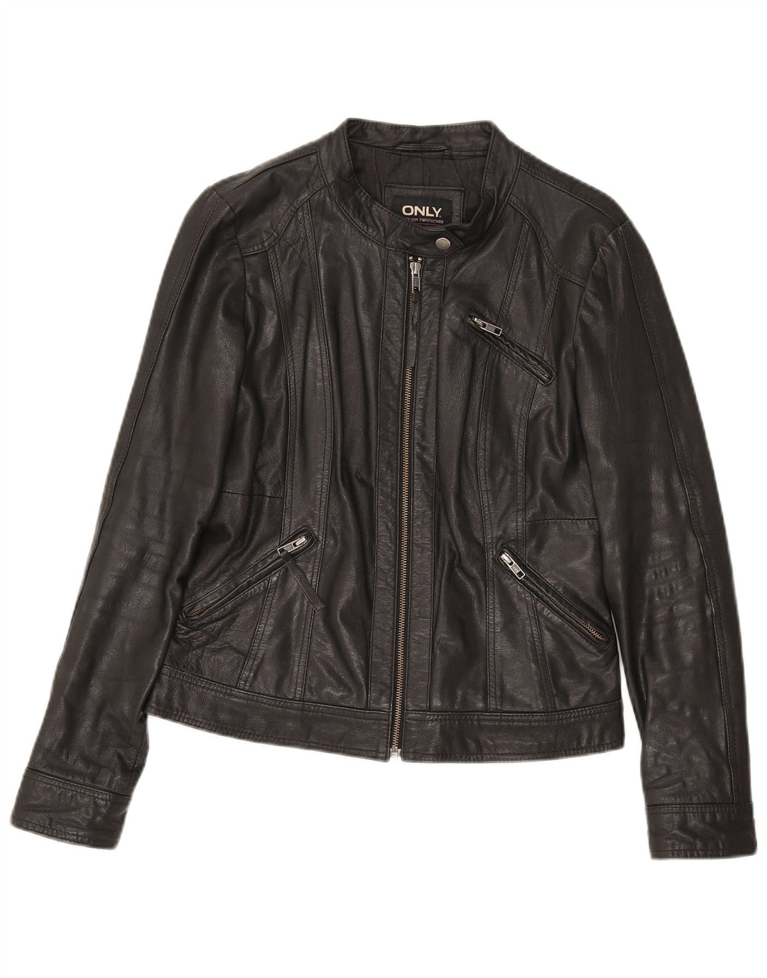 Only Damen Leder Racer Jacke IT 38 XS Schwarzes Leder