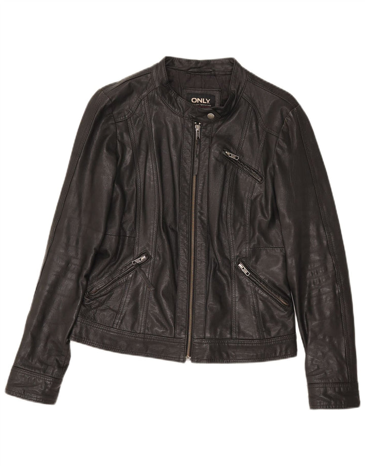 Only Damen Leder Racer Jacke IT 38 XS Schwarzes Leder