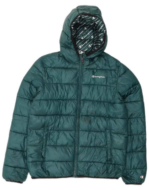 Champion wattierte Jungenjacke mit Kapuze, 15–16 Jahre, 2XL, grünes Polyester