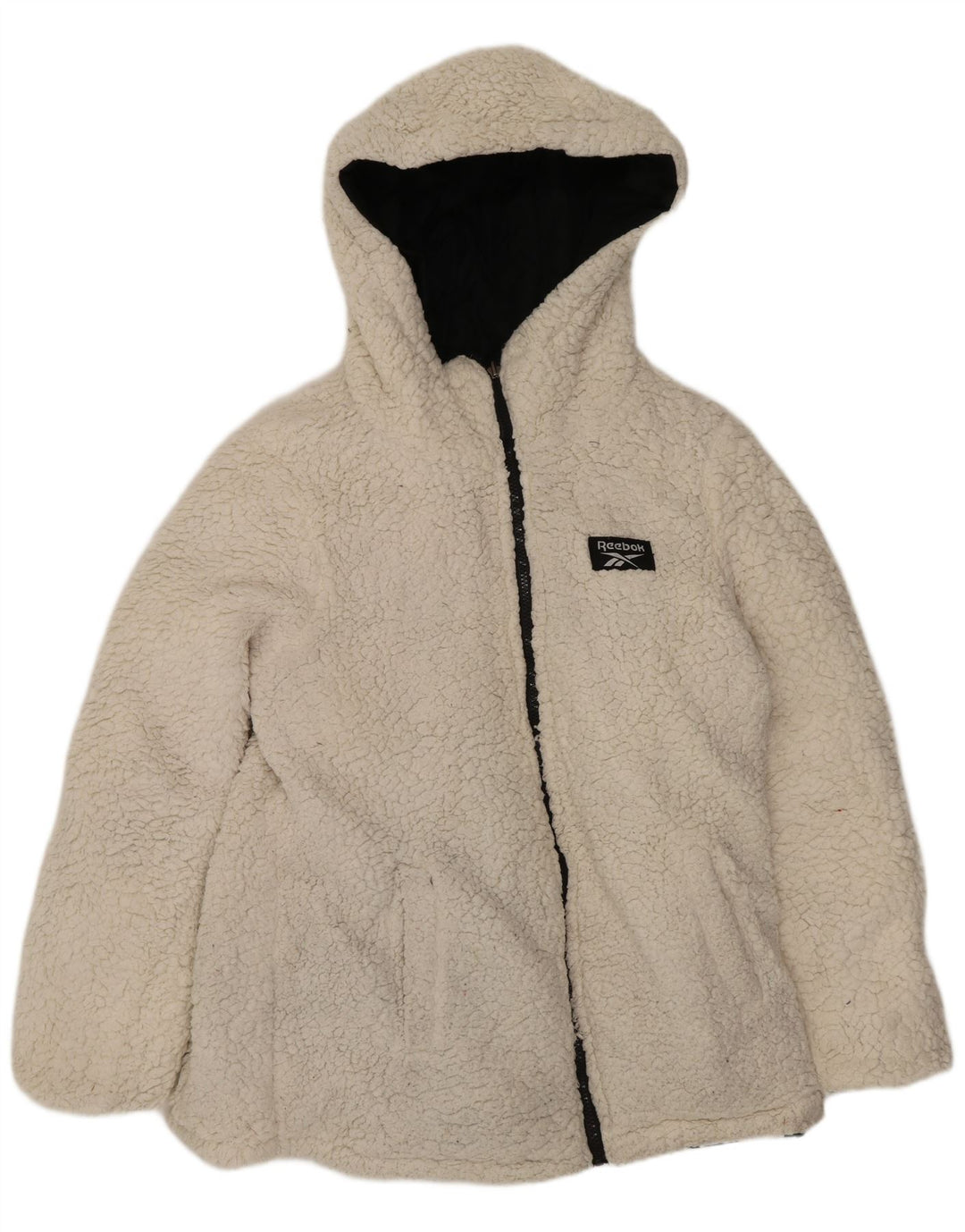 Reebok Womens Hooded Reversible Wattierte Jacke UK 14 Medium Schwarz Polyester