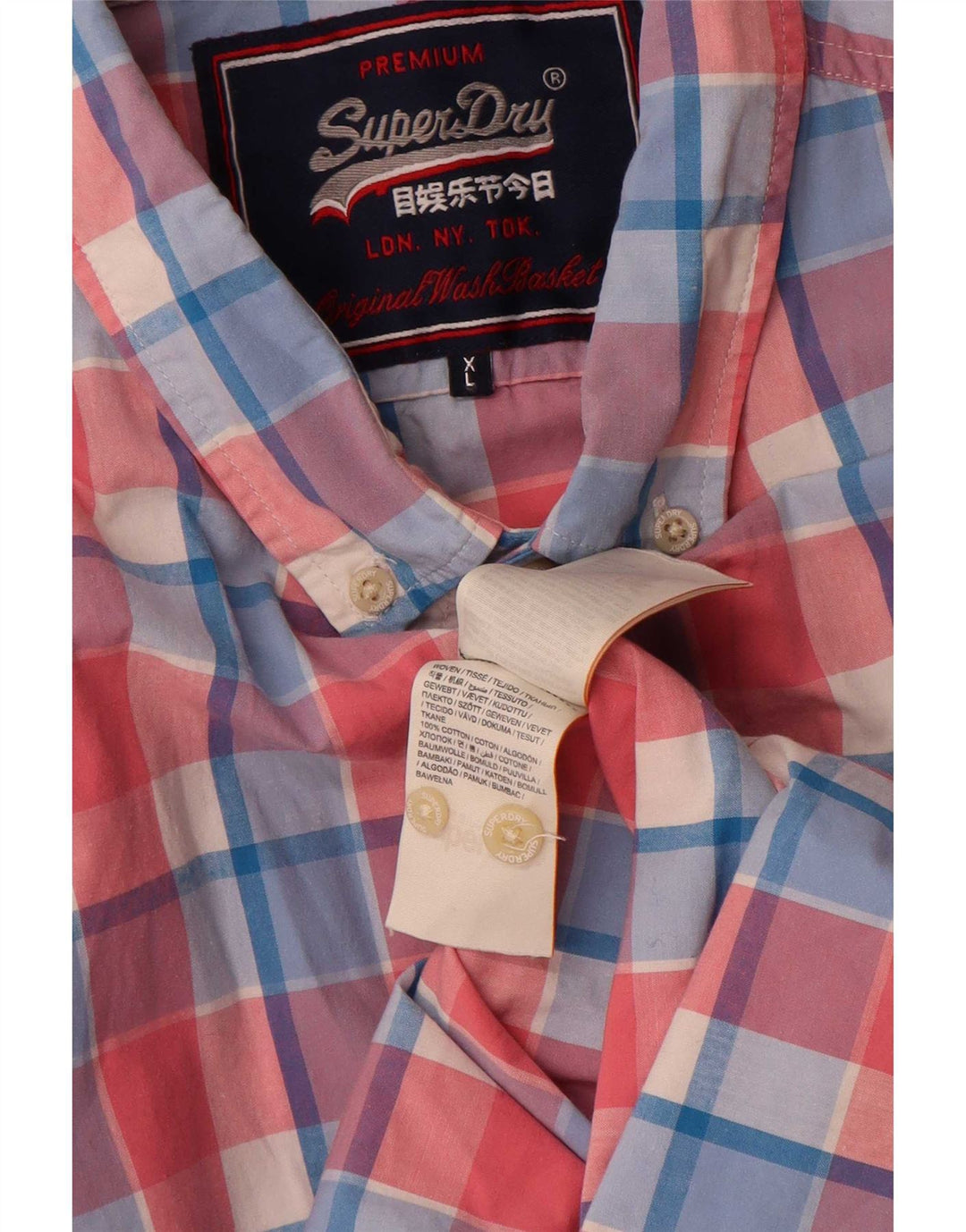 Superdry Herren-Kurzarmhemd XL, rosa kariert, Baumwolle