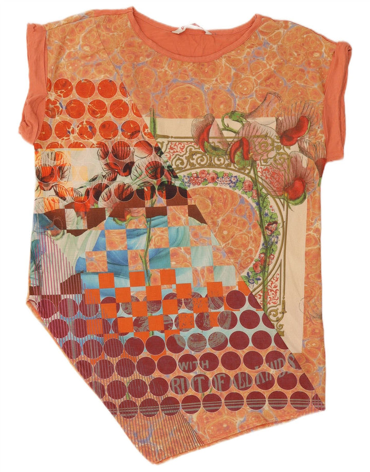 Desigual Womens Abstract Pattern Asymmetric Tunic Top UK 14 Medium Orange
