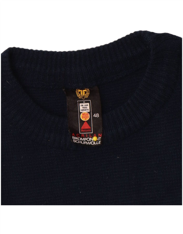 Vintage Herren Pullover mit Rundhalsausschnitt IT 48 Medium Navy Blue Colourblock