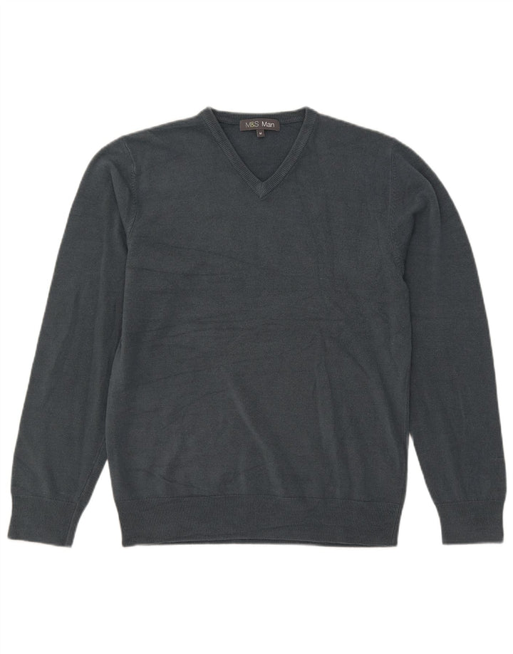 Marks & Spencer Herren-Pullover mit V-Ausschnitt, mittelgraues Acryl