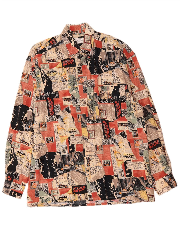 Vintage Herren-Hemd mit abstraktem Muster, Größe 38/40, mittelmehrfarbige Viskose