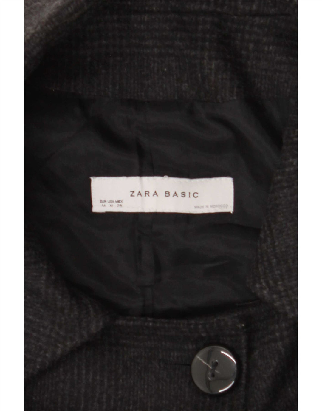 Zara Damen 3-Knopf-Blazerjacke UK 14 Mittelschwarz karierte Wolle