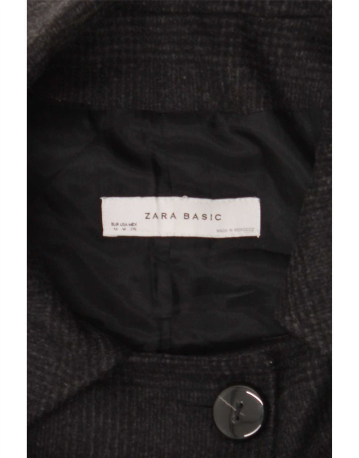 Zara Damen 3-Knopf-Blazerjacke UK 14 Mittelschwarz karierte Wolle