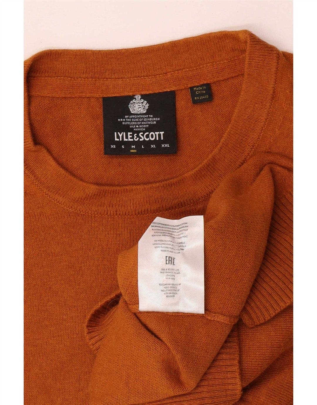 Lyle & Scott Herren-Pullover mit Rundhalsausschnitt, mittelorangefarbene Baumwolle