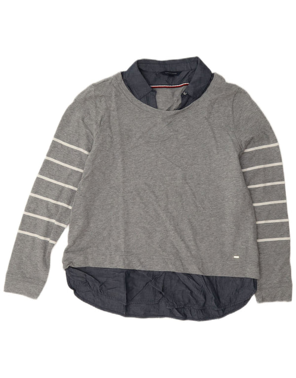Tommy Hilfiger Damen Sweatshirt-Pullover UK 14 Mittelgrau gestreift aus Baumwolle