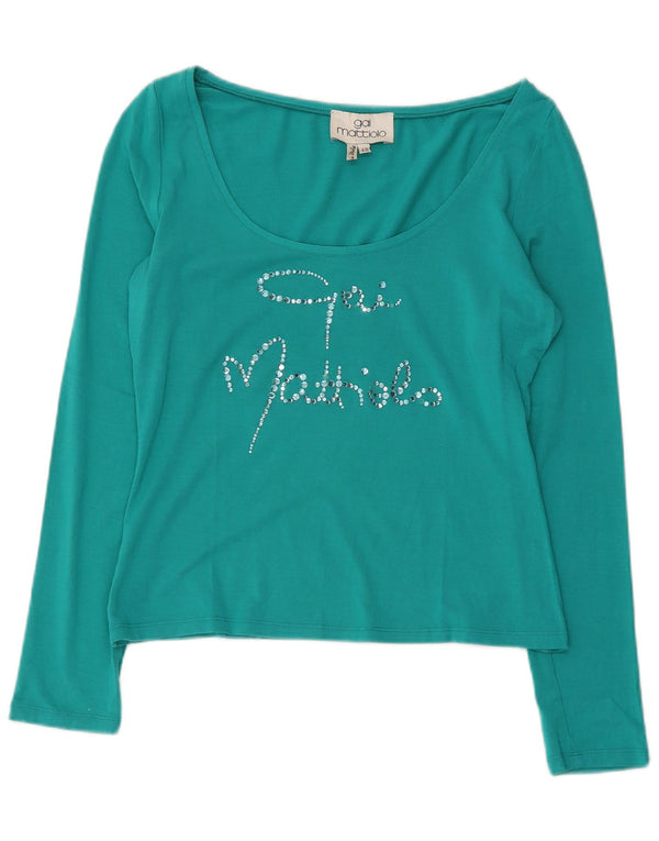 Gai Mattiolo Damen Crop Graphic Top Langarm IT 48 XL Türkis Viskose