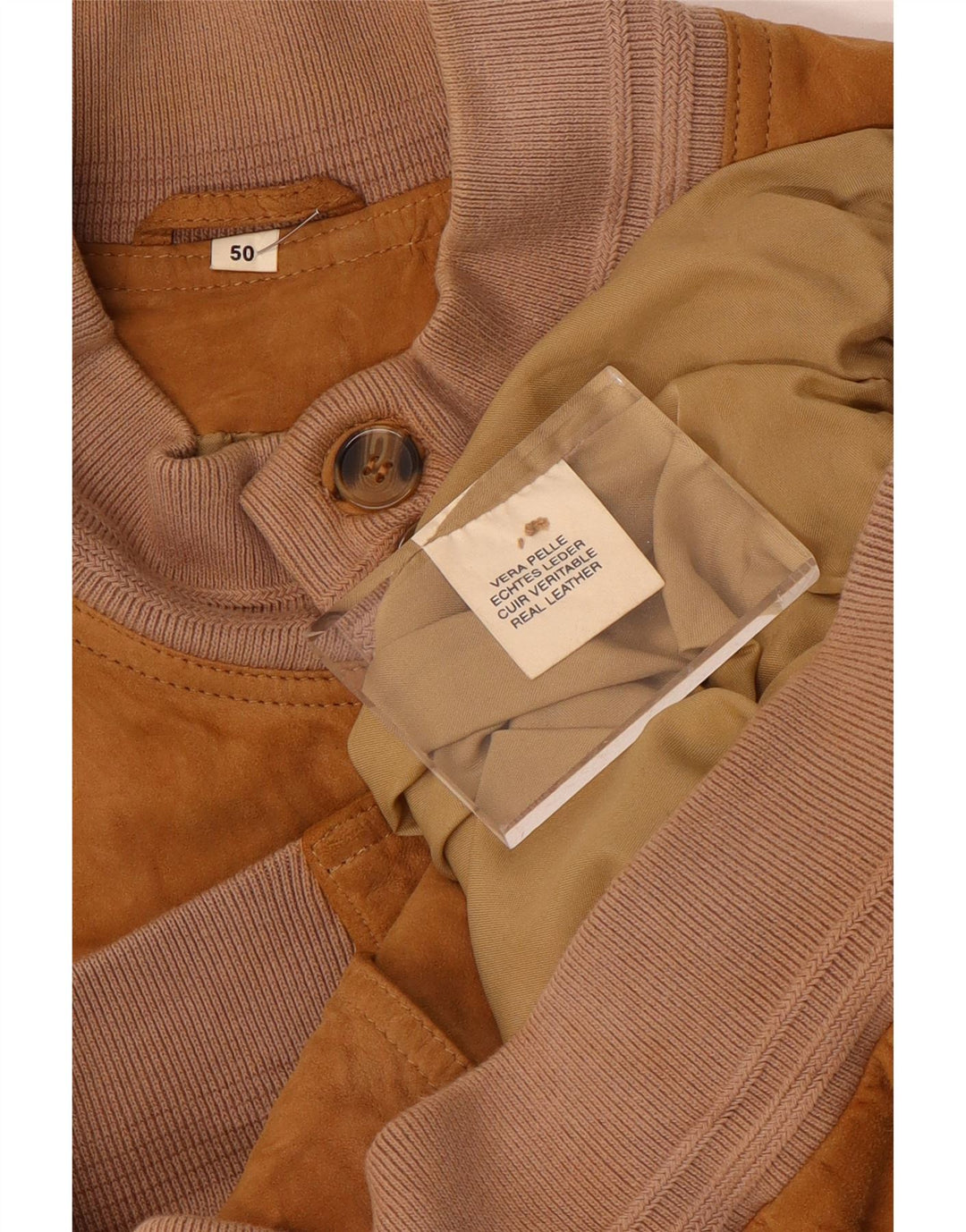 Vintage Herren Wildleder Bomberjacke IT 50 Großes braunes Leder