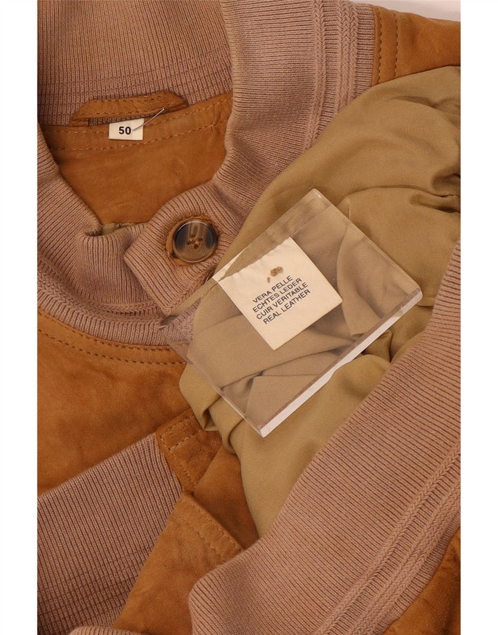 Vintage Herren Wildleder Bomberjacke IT 50 Großes braunes Leder