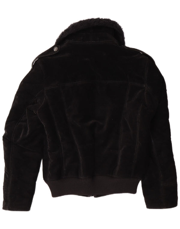 VINTAGE Damen Sherpa Jacke UK 12 Mittelschwarze Viskose