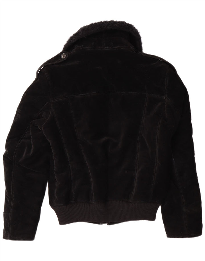 VINTAGE Damen Sherpa Jacke UK 12 Mittelschwarze Viskose