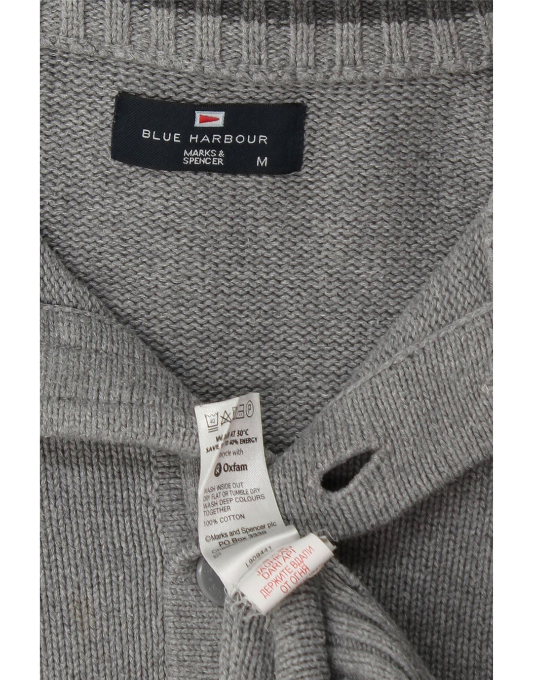 Marks & Spencer Herren Blauer Harbor-Pullover mit Knopfleiste und Mittelgrau