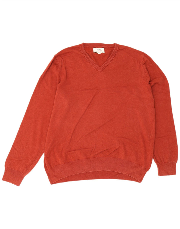 Marks & Spencer Herren-Pullover mit V-Ausschnitt, 2XL, kastanienbraune Baumwolle