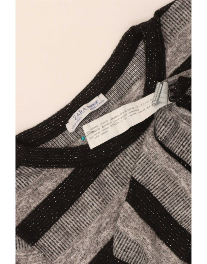 Zara Damen Trafaluc Crop Top Langarm UK 8 Small Grau gestreift Polyester