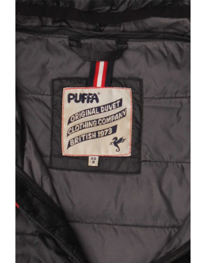 Puffa Wattierter Damenmantel mit Kapuze, UK 8, Small, schwarzes Nylon