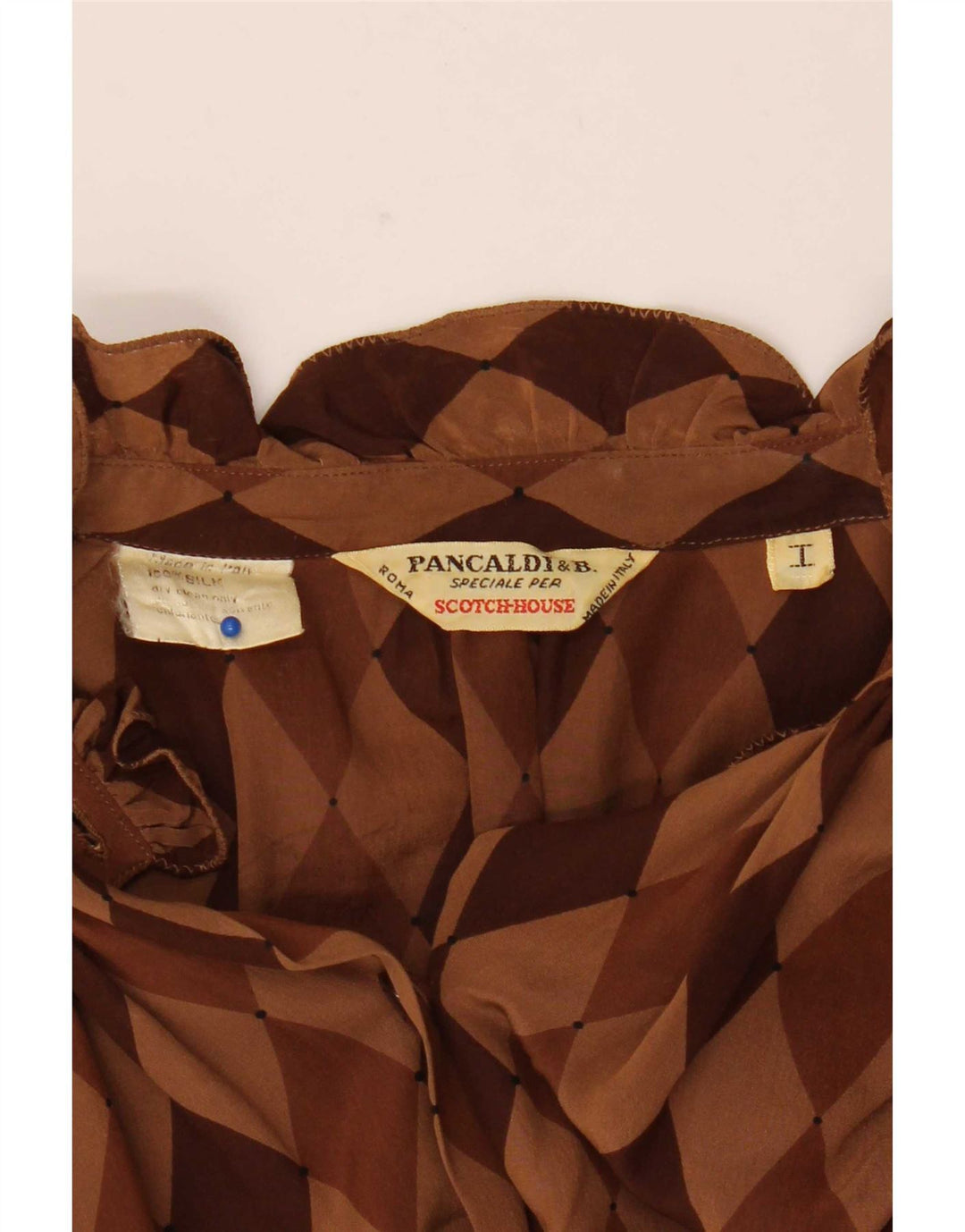 Pancaldi & B Damen-Hemdbluse, UK 12, mittelbraun, Argyle-/Diamant-Seide