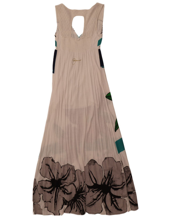 Desigual Damen Ärmelloses Maxikleid UK 8 Small Off White Floral Viscose