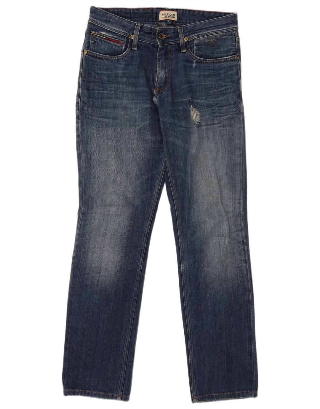 TOMMY HILFIGER Herren Distressed Straight Jeans W30 L32 Blaue Baumwolle