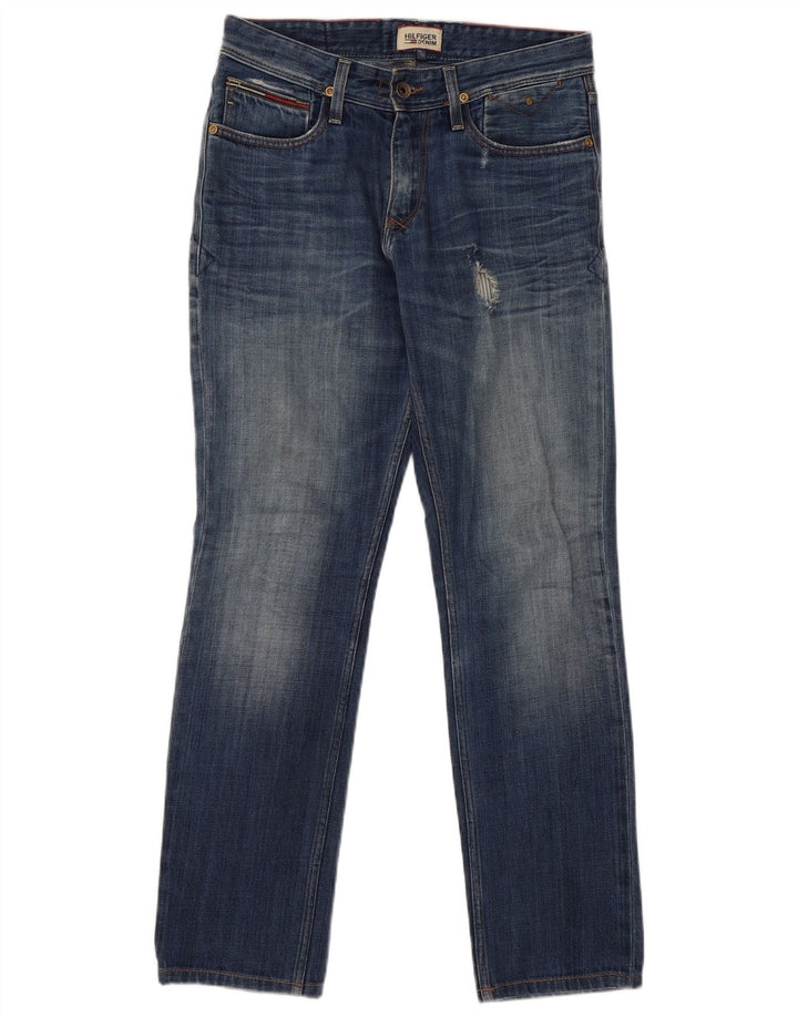 TOMMY HILFIGER Herren Distressed Straight Jeans W30 L32 Blaue Baumwolle