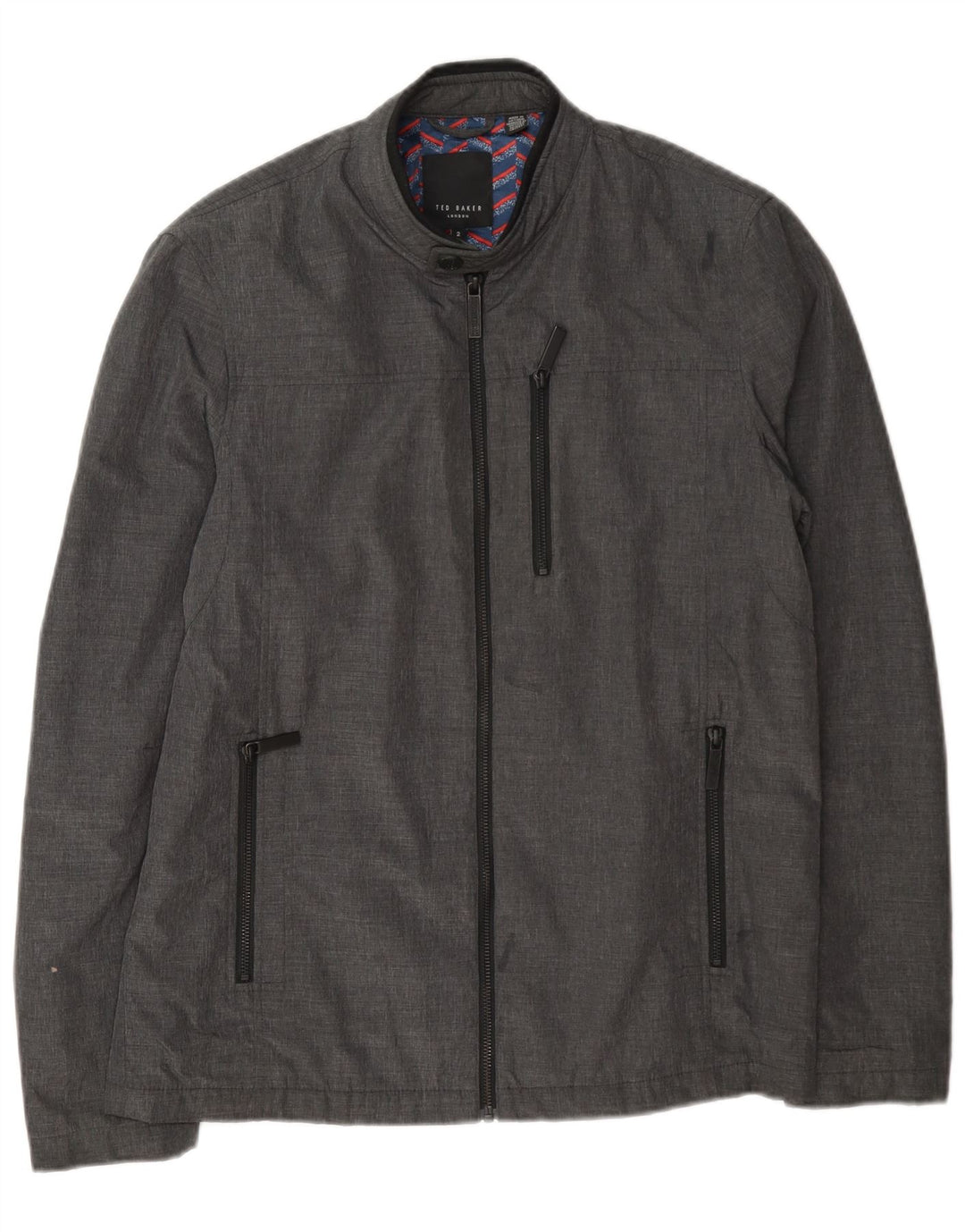 Ted Baker Herren-Bomberjacke, Größe 2, klein, graues Polyamid
