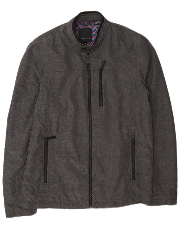 Ted Baker Herren-Bomberjacke, Größe 2, klein, graues Polyamid