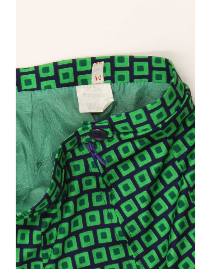 Vintage Damen A-Linienrock EU 40 Medium W28 Grün Geometrisch Polyester