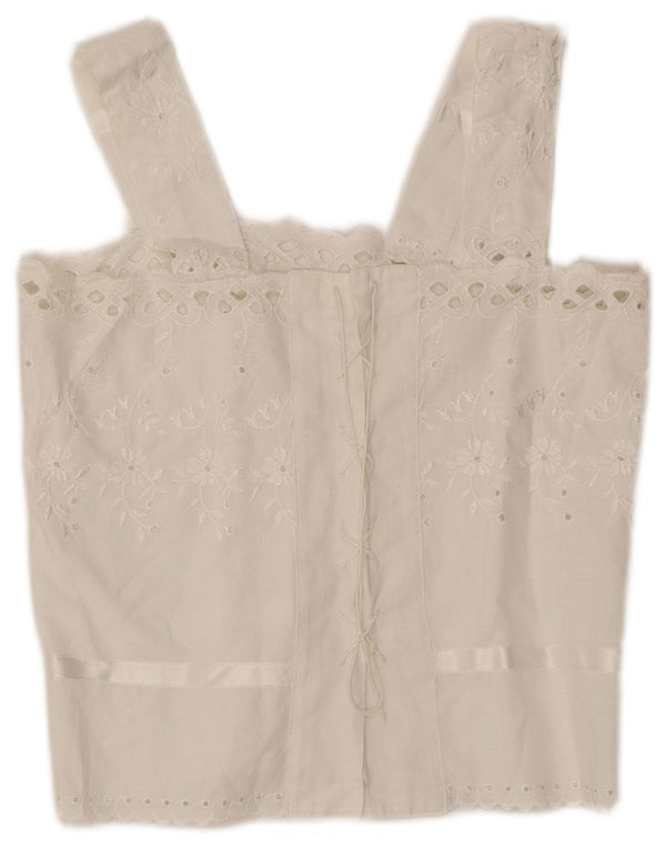 Vintage Damen Crop Cami Top UK 12 Mittelweiß geblümt