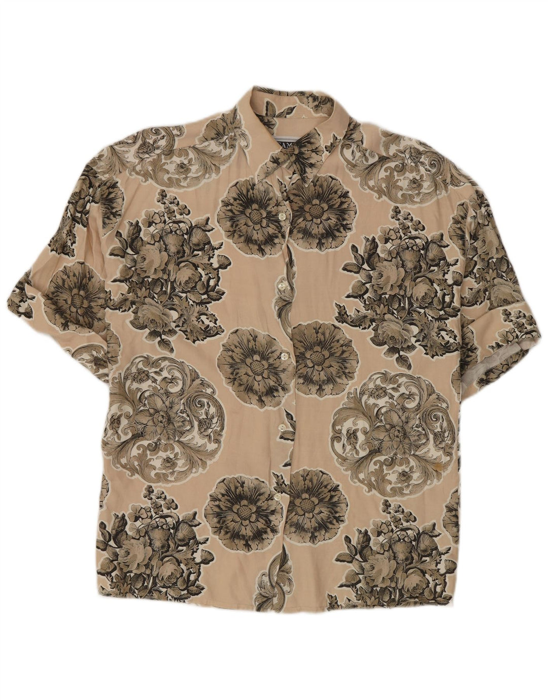 Camel Active Damen-Kurzarmshirt EU 42 Große beige Blumen-Viskose