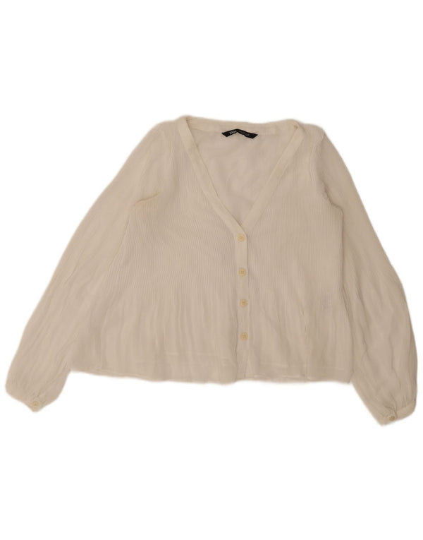 Zara Damen Hemdbluse UK 10 Small Weiß Polyester