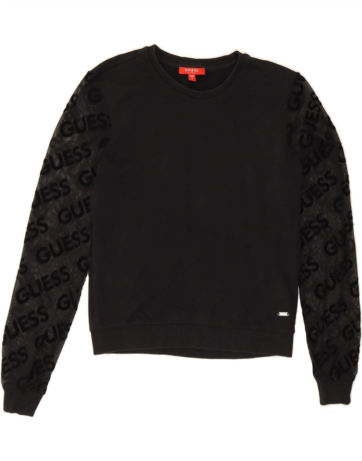 GUESS Womens Graphic Sweatshirt Jumper UK 10 Small Black Cotton Vintage Guess and Second-Hand Guess from Messina Hembry 