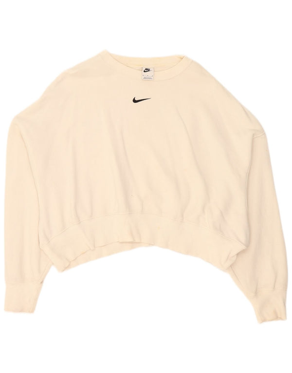 Nike Womens Crop Oversized Sweatshirt Pullover UK 14 Mittelweiße Baumwolle