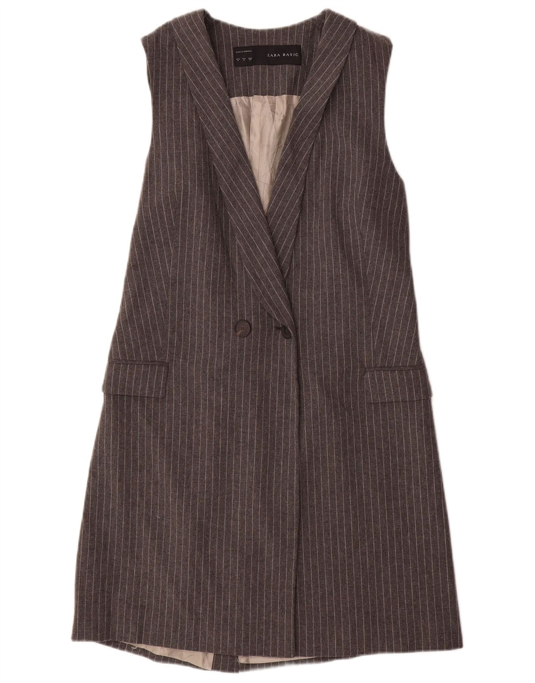 Zara Damen Longline ärmellose Blazerjacke UK 12 Mittelgrau Nadelstreifen