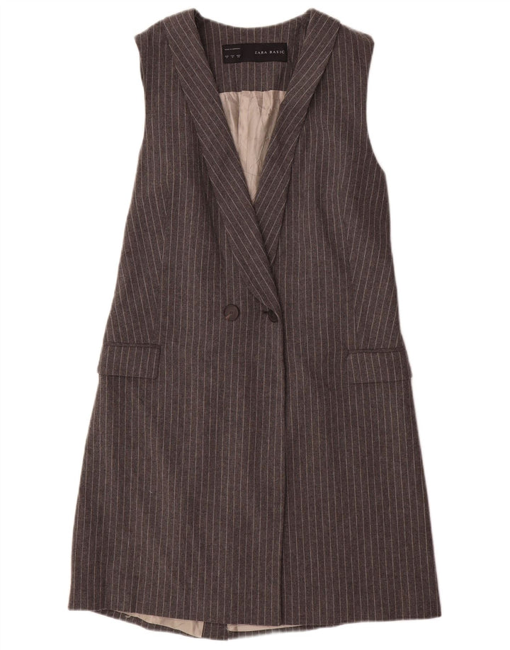 Zara Damen Longline ärmellose Blazerjacke UK 12 Mittelgrau Nadelstreifen