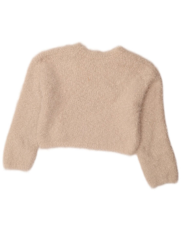 Zara Damen Crop Crew Neck Pullover Pullover UK 10 Small Weiß Polyester