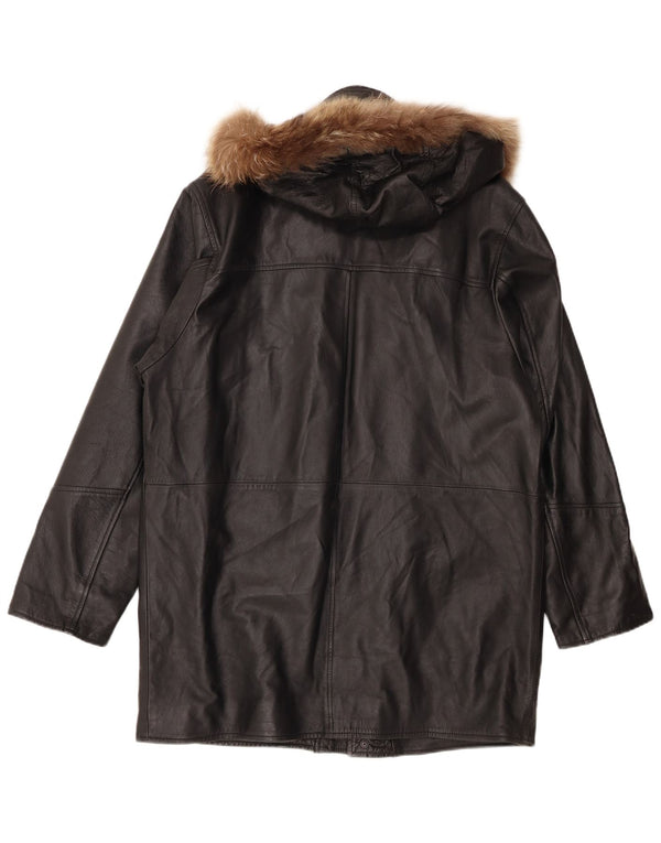 Gianfranco Cenci Herren Ledermantel mit Kapuze UK 42 XL Schwarz