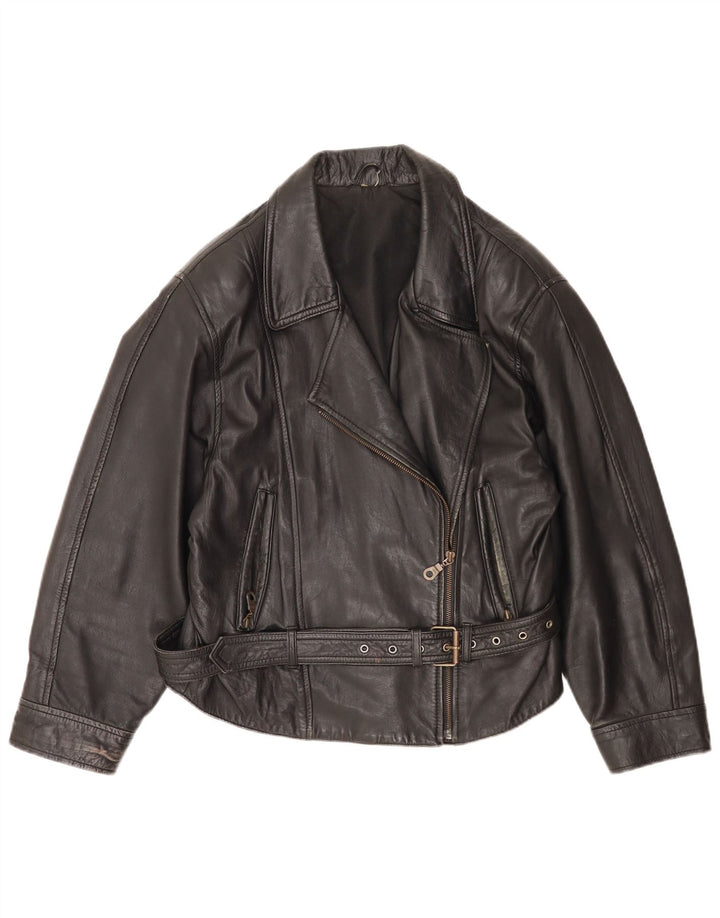 Vintage Damen Leder Bikerjacke UK 14 Großes schwarzes Leder