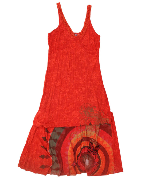 Desigual Womens Graphic Sleeveless Maxi Dress UK 14 Large Red Floral Cotton