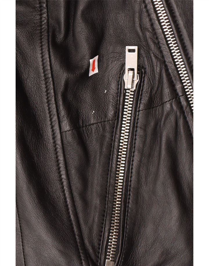 Freaky Nation Herren-Leder-Bikerjacke, UK 38, mittelschwarzes Leder