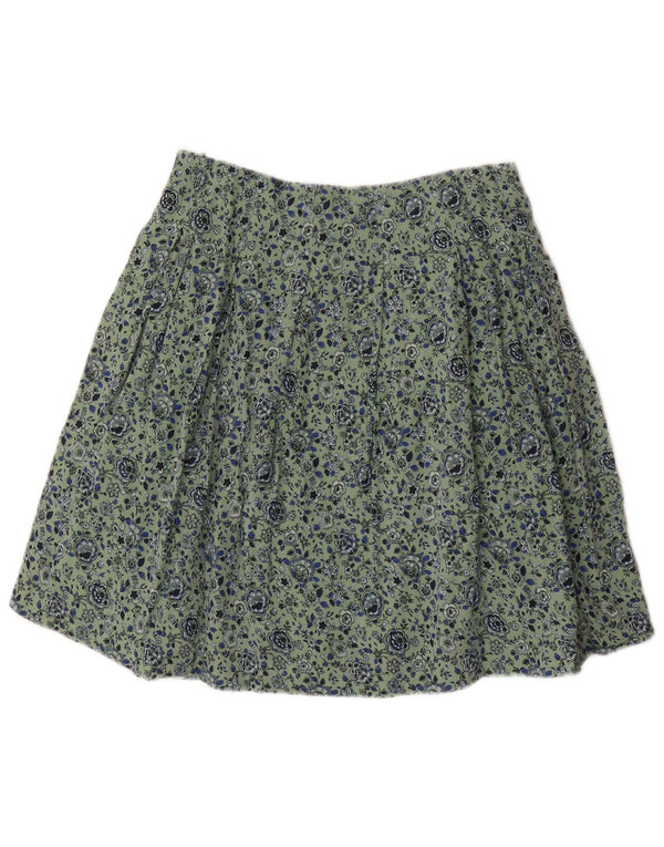 Fat Face Damen Faltenrock UK 8 Small W28 Grün geblümte Viskose