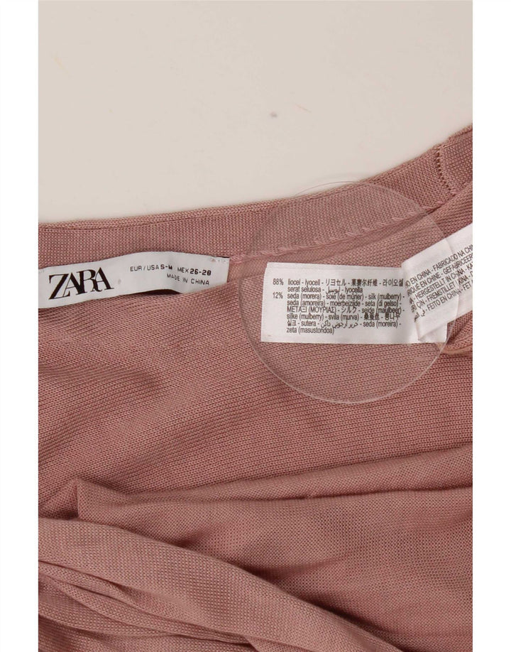 Zara Damen Übergroßes Top Langarm UK 10 Small Pink Lyocell