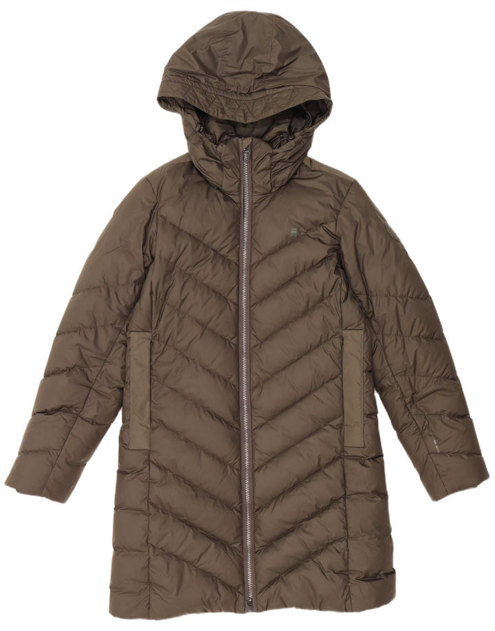 G-STAR Wattierter Damenmantel mit Kapuze, UK 14, mittleres Khaki, Polyester