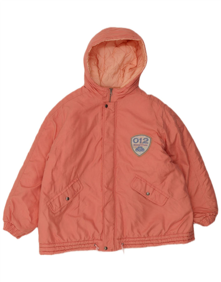 Benetton Wattierte Damenjacke mit Kapuze UK 18 XL Rosa Polyester