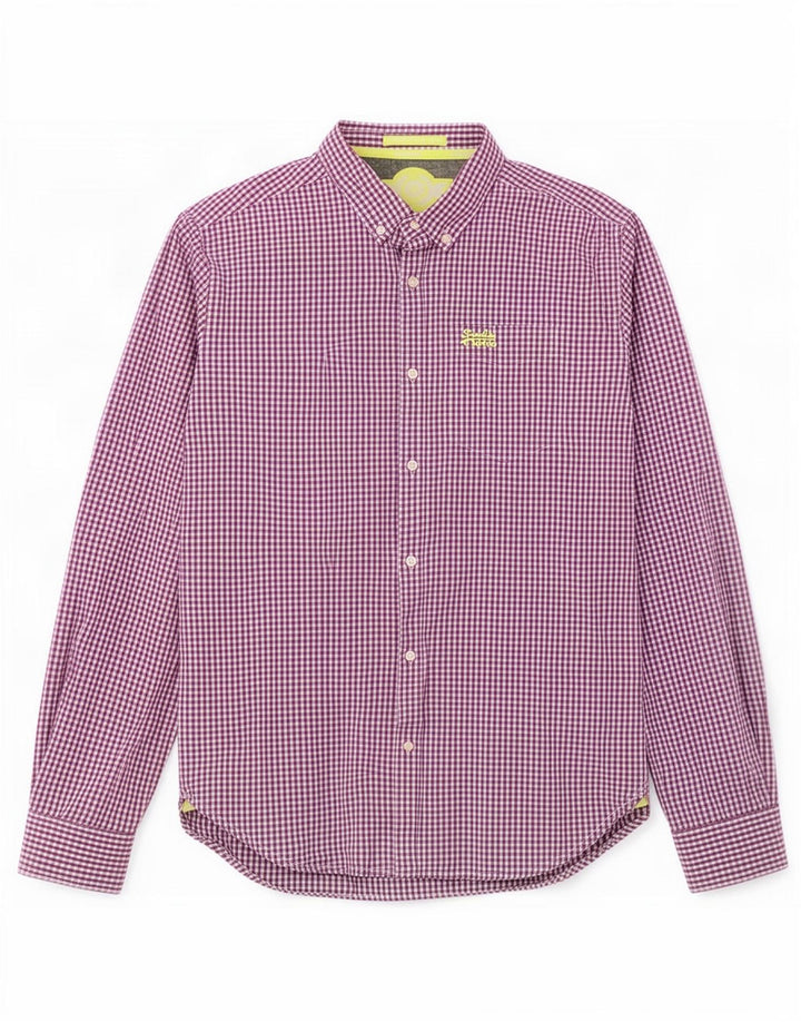Superdry Herren-Hemd, groß, lila Gingham-Baumwolle