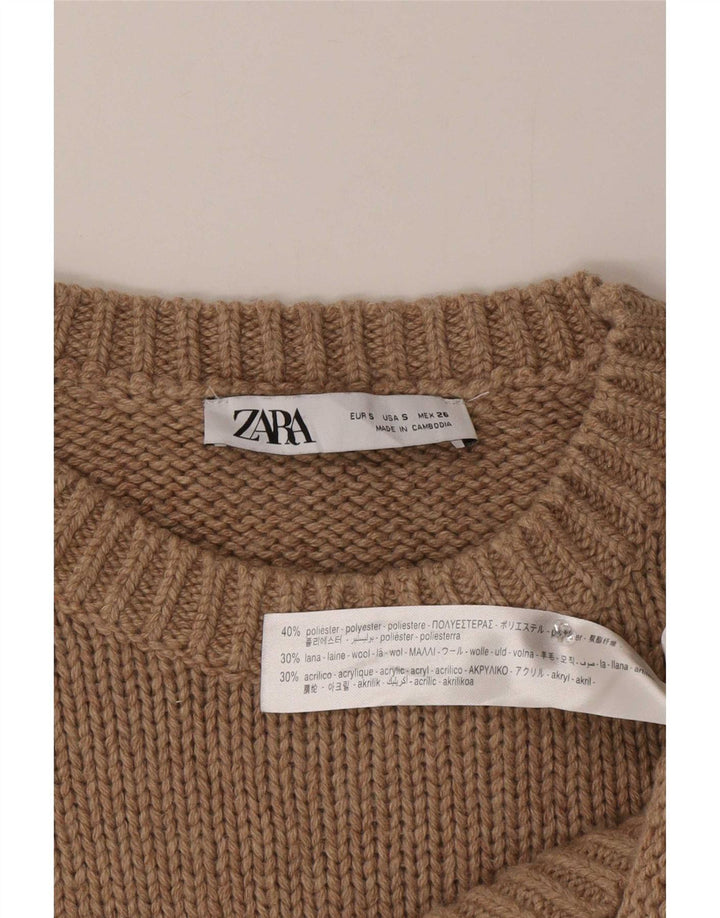 Zara Damen-Pullover, übergroß, Rundhalsausschnitt, Gr. 10, Größe S, braun, Polyester