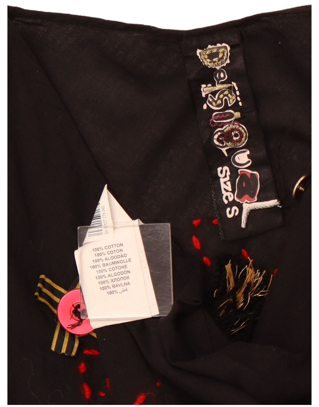 DESIGUAL Grafik-Langarmblusenoberteil für Damen, UK 10, Größe S, Schwarz, Baumwolle